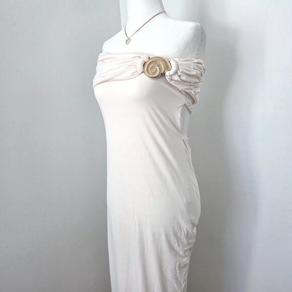 Peppermayo Illusion Maxi Dress Medium NWT Ivory Gold Shell Off Shoulder Bridal - Picture 7 of 15